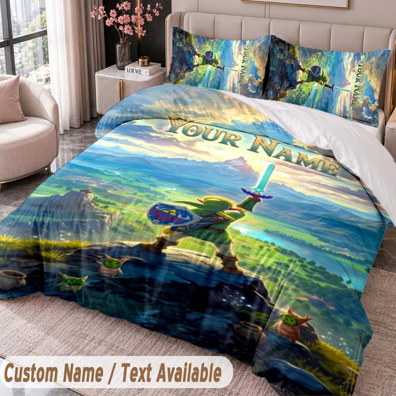 Custom Name Text 3Pcs Bedding Set Zelda Duvet Cover And Two Pillowcases