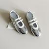 Version~ Silver Velcro Sports Mary Jane Shoes Versatile Round Head Casual Shoes Women's Flat Ballet