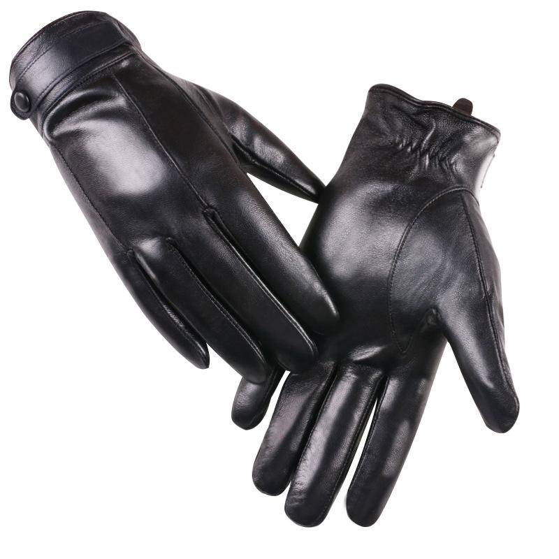 New Spring and Autumn Men's Warm Leather Gloves for Outdoor Riding and Driving Plus Velvet Touch Screen Gloves Sheepskin Gloves Winter