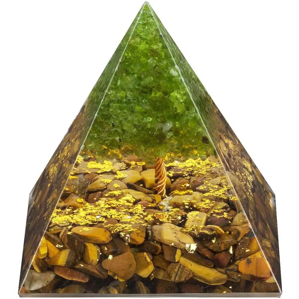 Генератор энергии Оргоновая пирамида Аметист Перидот Исцеляющий природный кристалл Рейки Генератор чакр Оргонит Пирамида Инструмент для медитации