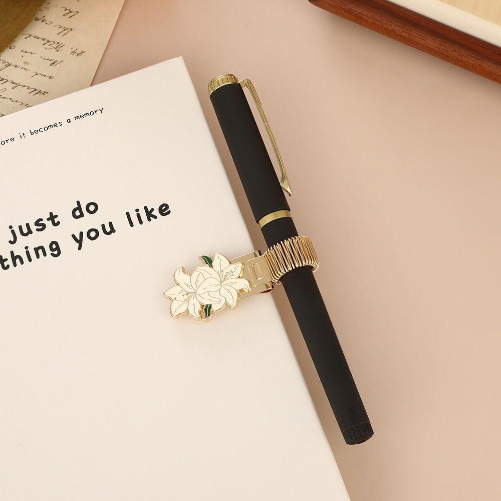 Retro Metal Pen Holder Flower Journal Clip Portable Paper Fix Clips Student