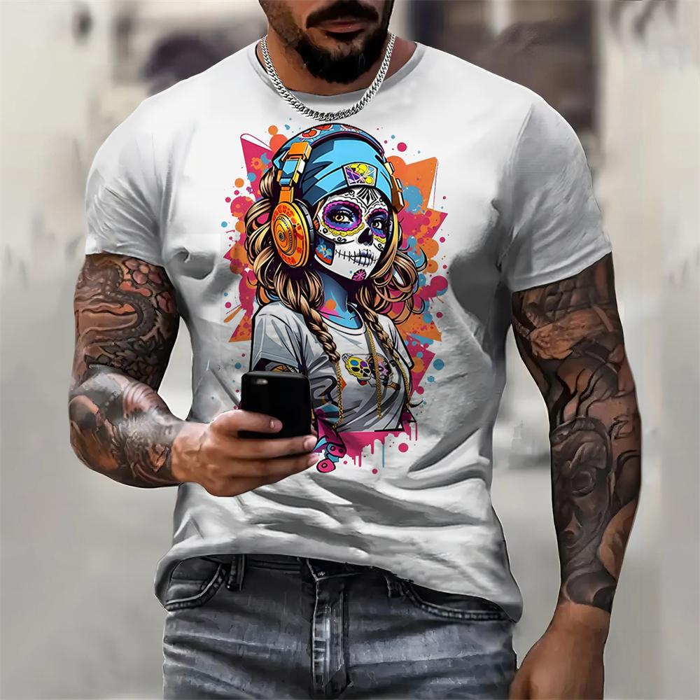 Ретро мужская футболка с рисунком в стиле рок, 3D-печать, модная летняя повседневная футболка с коротким рукавом и круглым вырезом, черные белые классические футболки