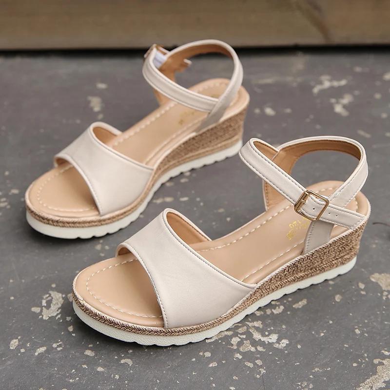 Fashion Lightweight Wedge Sandals for Women Summer 2024 Buckle Strap Platform Sandles Woman Thick Sole Non Slip Casual Sandalias Mujer