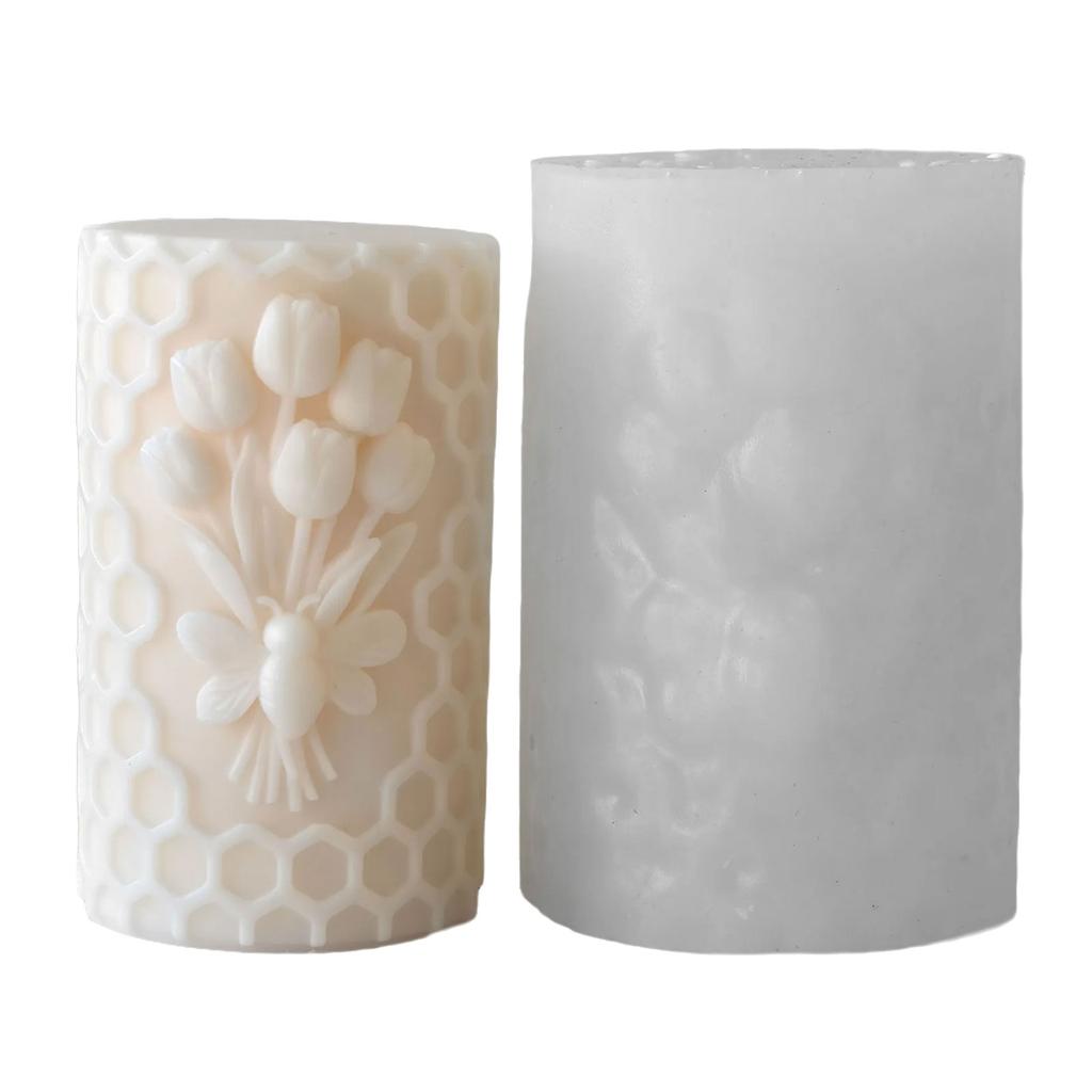 Embossed Honeycomb Candle Molds Cylinder Candle Silicone Molds for Epoxy Resin Making Candle Soap Gypsum Silicone Molds