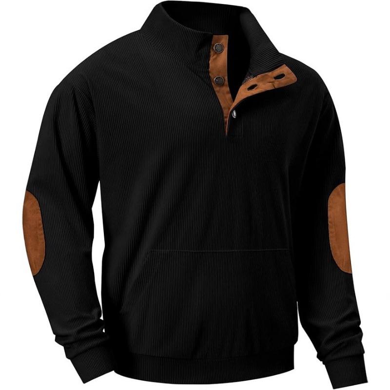 Men S Warm Corduroy Sweatshirt Stand Collar Long Sleeve Pullover With Patch Pockets