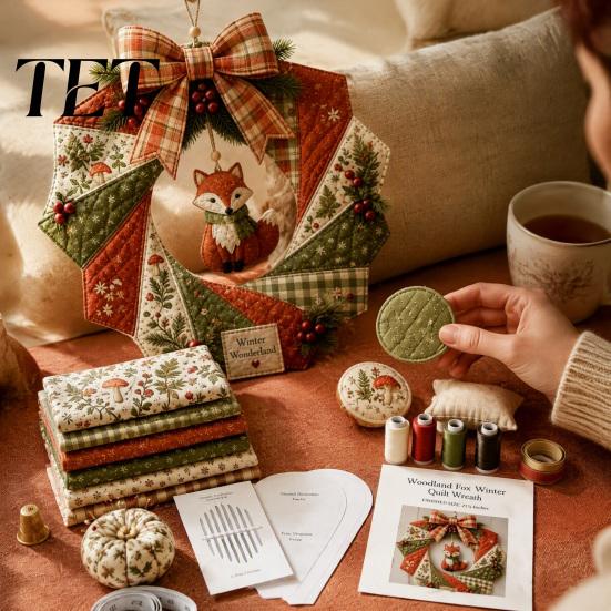 Unique Holiday Gift for Teachers Christmas Fabric Wreath DIY Kit, Patchwork Beginner-Friendly Handmade Craft Rustic Ornament Making Decoration