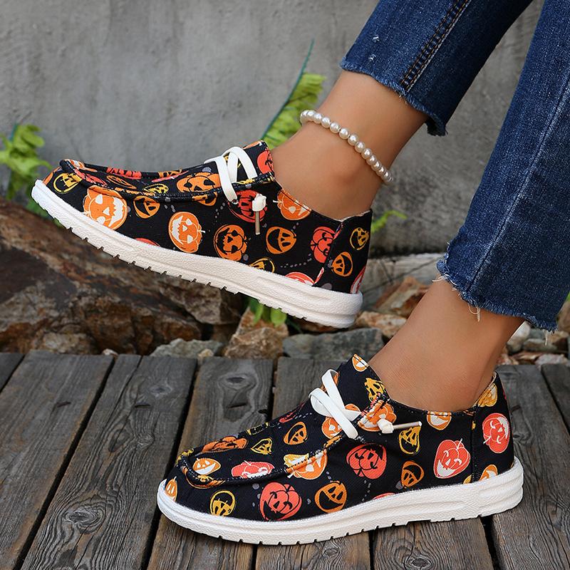 Fashion Colorful Pumpkin Print Casual Sneakers for Women Soft Bottom Lightweight Slip On Loafers Woman Comfortable Non Slip Flat Shoes