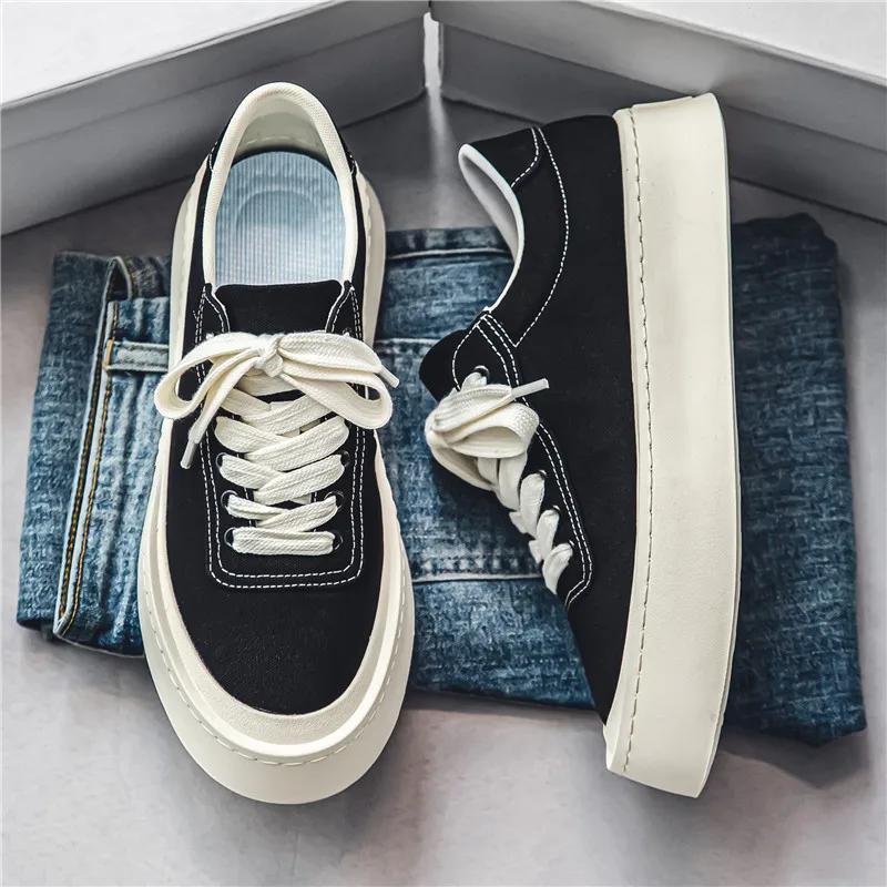 Men's Canvas Sneakers Platform Thick Sole Casual Shoes Outdoor Skateboarding Male Wlaking Shoes