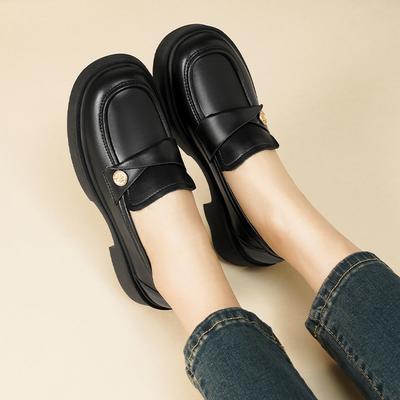 Мягкая кожа золотые монеты женский стиль толстые каблуки туфли-лодочки толстая подошва и маленькие кожаные туфли