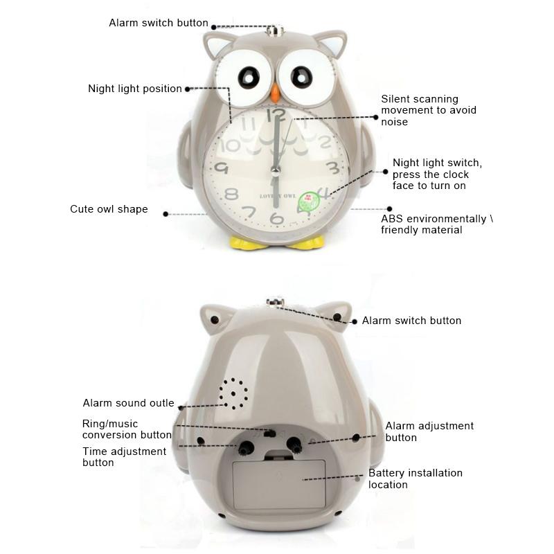 Бесшумный ночной будильник с изображением животных, звонящий Alarma Despertador, панда, лягушка, сова, игольчатые часы, декор комнаты, подарки для детей