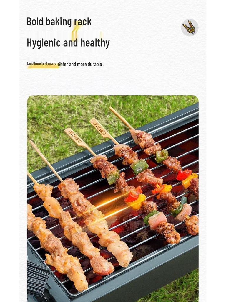 Portable Outdoor BBQ Grill for Skewers & Roast - Folding Camping Set with Charcoal