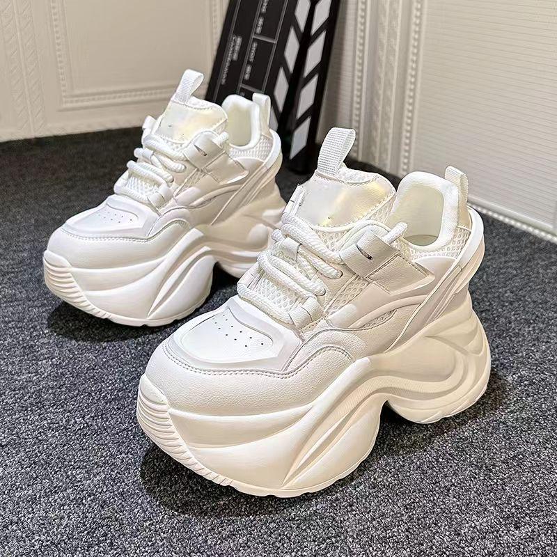 Весна 2024 г. Женские белые сетчатые кроссовки со скрытым подъемом — повседневная спортивная обувь для папы