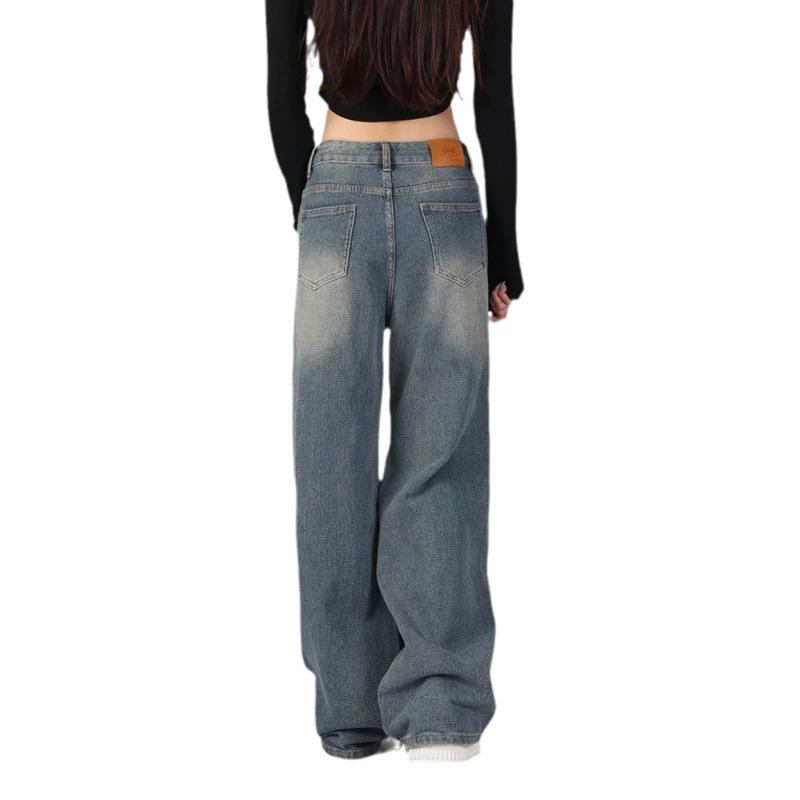 Джинсы High Street Retro Washed Straight, женские, весна-лето и осень, американские, с высокой талией, свободные, широкие брюки из денима