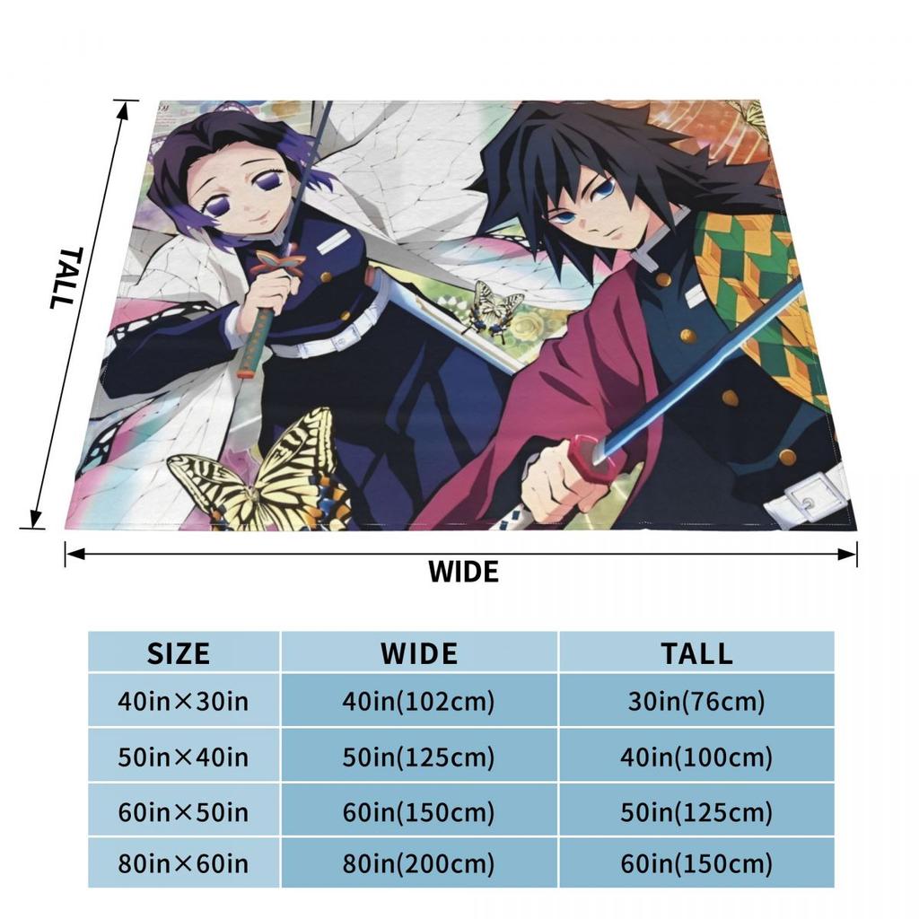 Demon Slayer Anime Plush Blanket Giyu Tomioka And Shinobu Kocho Vintage Throw Blankets for Home 125*100cm Rug Piece