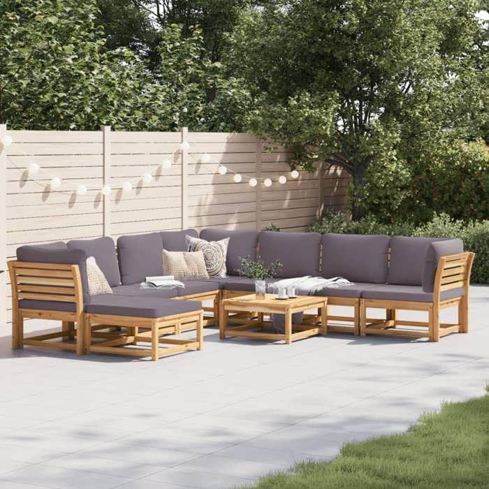 VidaXL Salon de Jardin avec Coussins 9 pcs, Canapés de Terrasse, Ensemble de Meubles de Patio, Mobilier d'Extérieur, Bois 3214321
