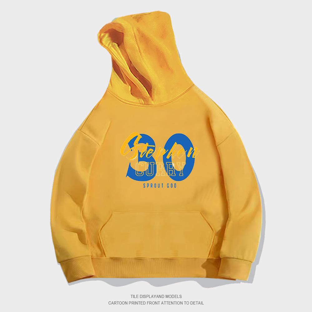 Autumn hooded sweater pullover European and American trend loose long-sleeved basketball casual printing yellow and blue No. 30 jacket