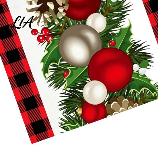 Dining Table Runner Christmas Runner, Xmas Tree Ball Reindeer Print Seasonal Accessories Tablecloth, Winter Holiday Party Decoration Coffee