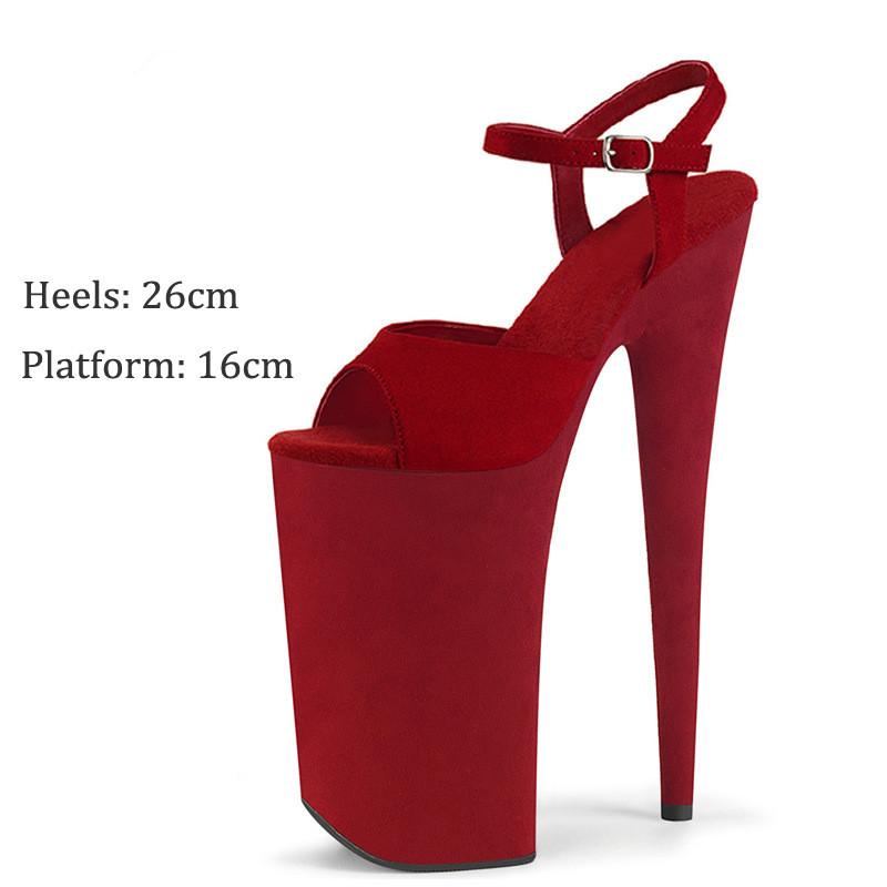 26 см пикантные женские замшевые туфли для танцев на шесте для ночного клуба, вечерние сандалии для стриптиза на платформе с заклепками на высоком каблуке