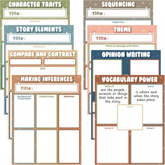 Qyeahkj 8 шт. Универсальная таблица для преподавания литературы Яркие цвета Бумага для доски для классной доски Анкерная таблица ELA для дошкольников и начальной школы