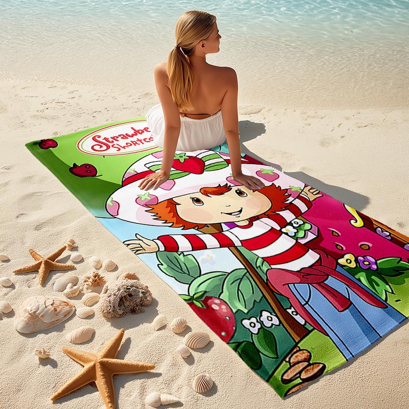 1pc Strawberry Princess2 Beach Towel, Comfortable and Thick, and Swimming/Bath/Picnic/Camping Towel, Suitable for Seaside Beaches