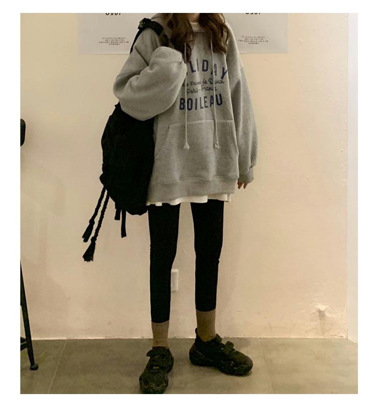 Мягкий Утепленный Свободный Худи Женская Осенне-Зимняя Куртка Древняя Футболка с Длинным Рукавом Топы Мода Ретро Универсальный Свитшот