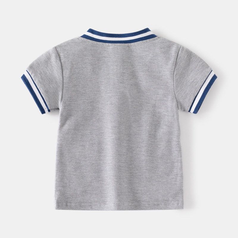 Boys' Summer Short-Sleeved T-shirt Children's Half Sleeve Polo Shirt Baby V Neck Silm Tops Baby Print Flower Box Horse Clothes