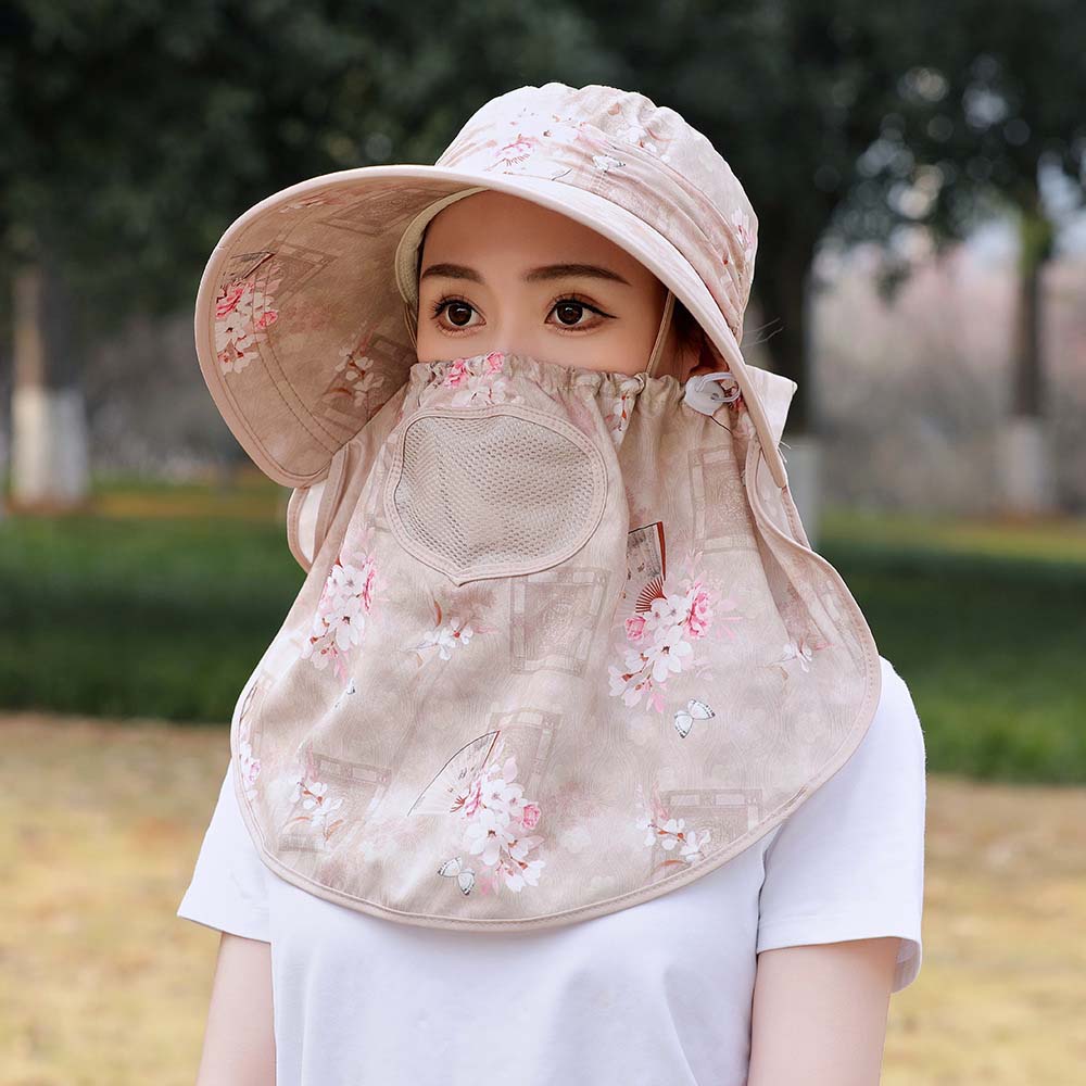 Wide-Brimmed Picking Tea Hat Flower Neck Protection Hat Sun Hat Sunshade Shawl Cap Jogging