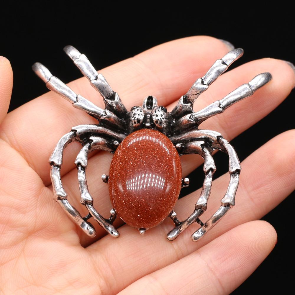 Women Brooch Natural Stone Spider-Shaped Pendant For Jewelry Making DIY Necklace Bracelet Clothes Shirts Accessory