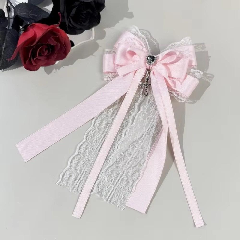 Lace Trim Rhinestone Tassel Barrette Satin Lolita Hair Barrette Gothic Hair Accessories Party