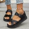 Fashion Large Size Sandals Women 2025 Summer New Black Platform Middle Heel Casual Ladies Shoes Roman Style Buckle Beach Sandales Femmes