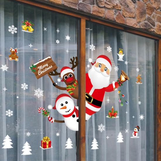 2/4 Pcs Christmas Stickers Santa Claus Snowflake Reindeer Xmas Decals Waterproof Festive Decor Stickers for Windows Glass