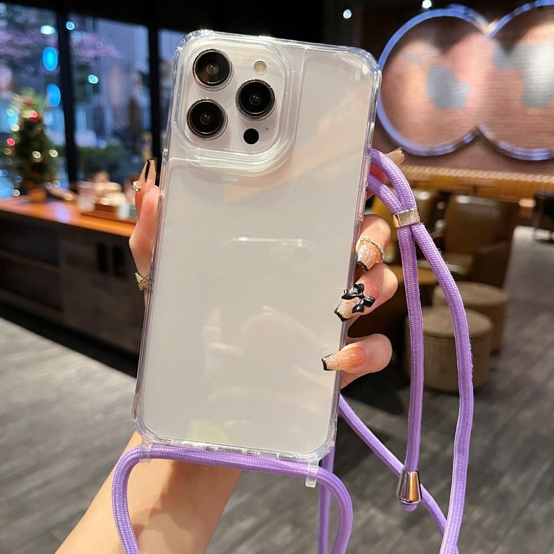 Прозрачный чехол со ремешком для 17 16 15 13 12 11 14 Pro Max Mini XR X XS Max Plus Air, шнурок-цепочка через плечо, пластиковая акриловая крышка