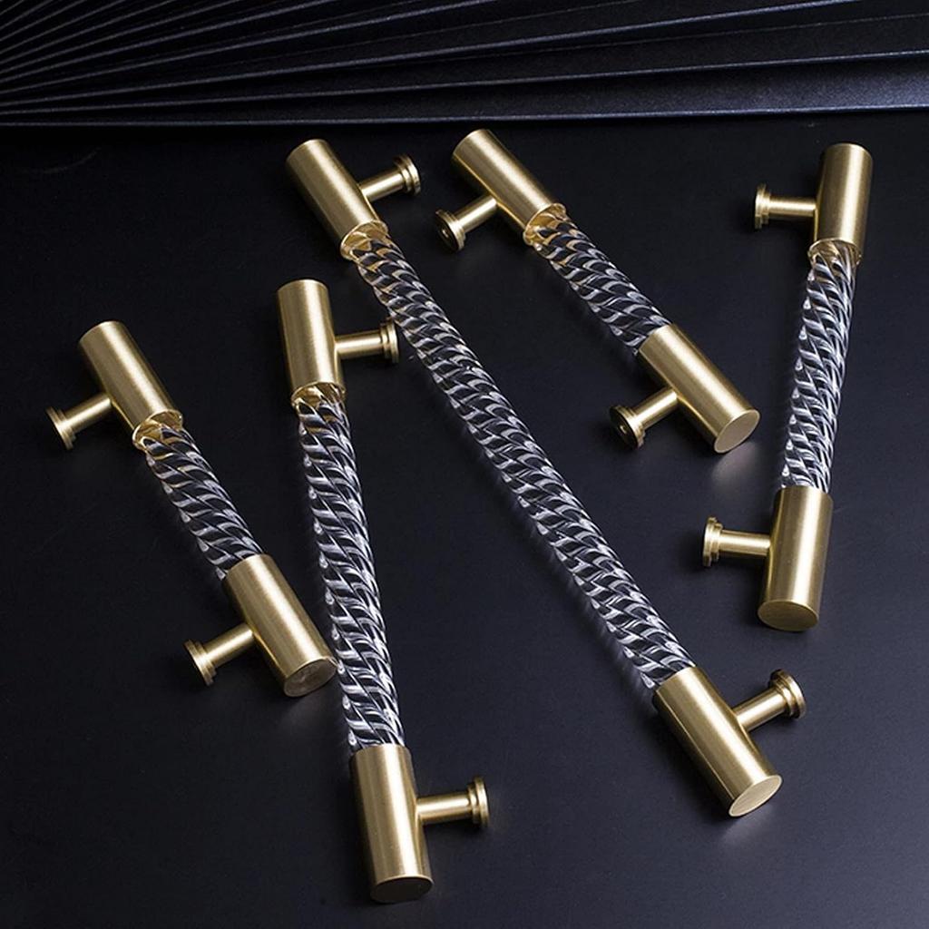 2 шт. Золотые мебельные ручки, прозрачные акриловые латунные мебельные ручки, Т-образная ручка для кухонной двери, шкафа, ящика комода, ручки-скобы, отверстие