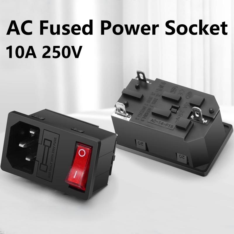 10A 250V Красный светодиодный качающийся переключатель KCD3, 3 контакта, Панельный AC-входной модуль IEC320 C14, Разъем-розетка питания