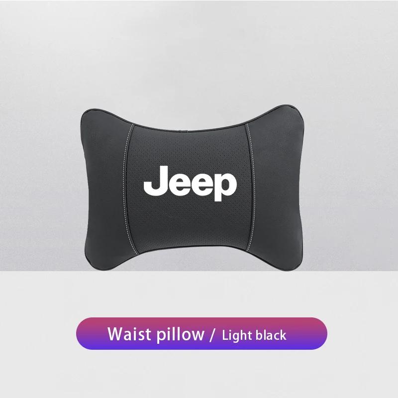 For Jeep Car Seat Neck Pillow Leather Headrest Lumbar Waist Support For Jeep Grand Cherokee Wrangler JK Gladiator Compass Ren