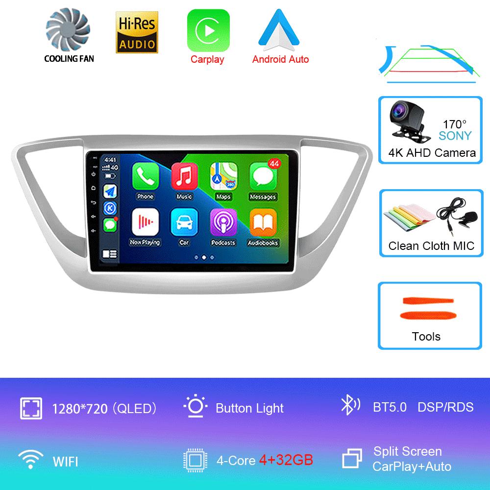 Android 14 Carplay Auto Car Radio For Hyundai Solaris 2 2017 - 2020 GPS Recorder Multimedia video Player 4G+WiFi DSP 2 din dvd
