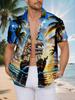New Men's Casual Short-Sleeve Shirt: Coconut Groves Surrounding an Ancient Ship Wrapped in Water Droplets, Floating on a Gilded Sea. Versatile Casual