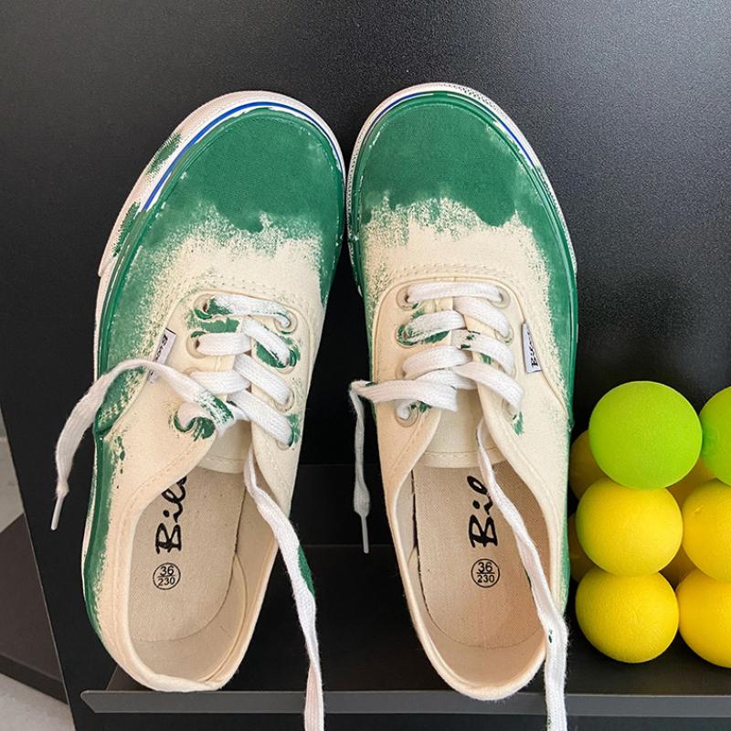 Летние разноцветные японские туфли с граффити в стиле ретро, ​​масляной краской, чернилами, парусиновые туфли, студентки, универсальные кроссовки