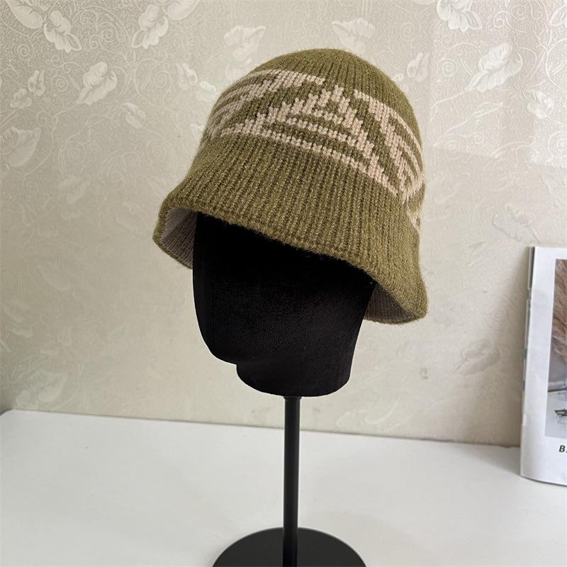 Fashion Commuter Milliner Autumn and Winter New Wool Knitted Bucket Hat Basin Hat Warm Bucket Hat