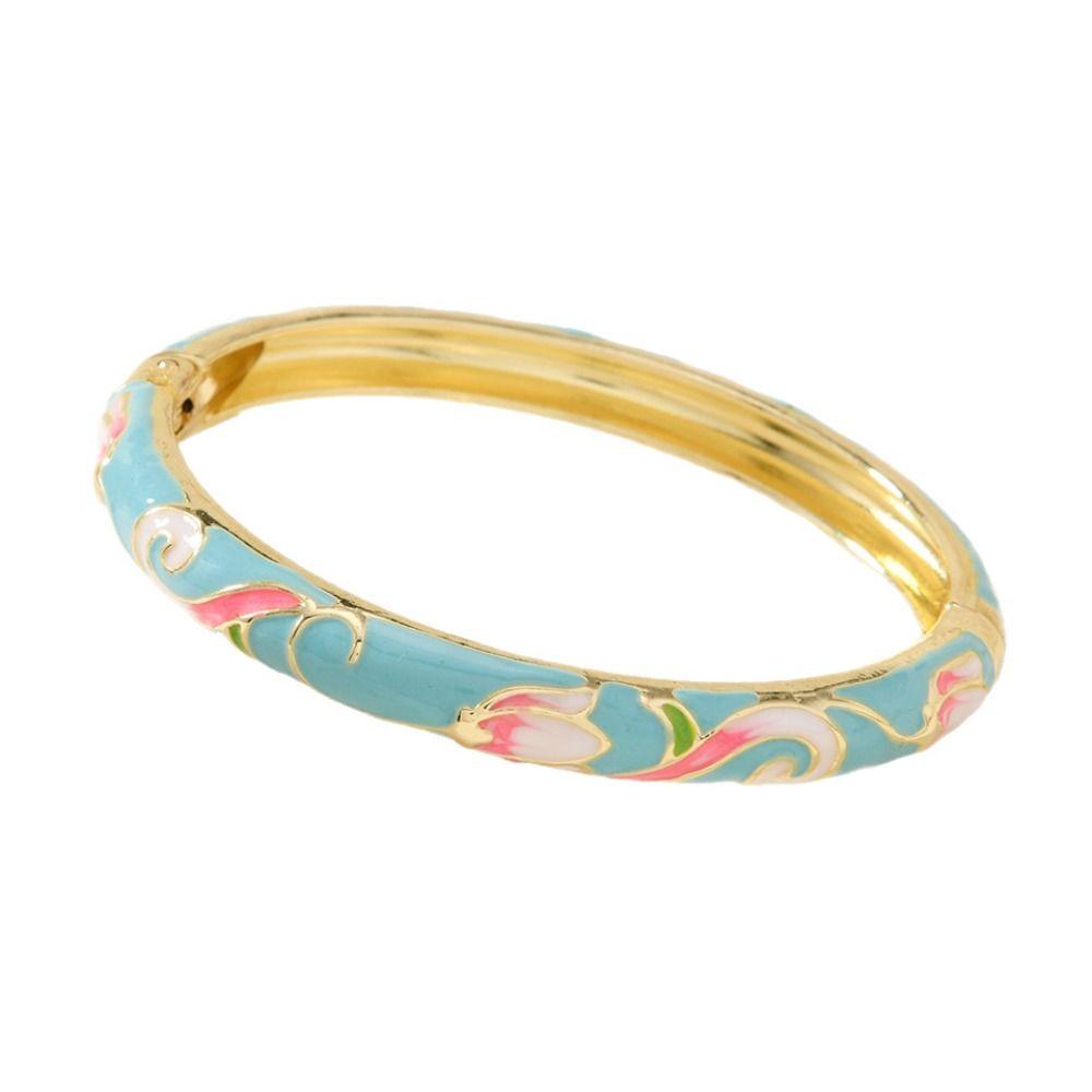 Open Chinese Cloisonne Bracelet Traditional Cheongsam Bracelet Classic Lotus Flower Bangle  Daily