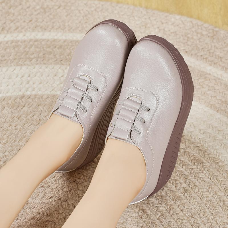 Женские туфли на платформе черные повседневные элегантные кожаные белые туфли на толстой подошве с эффектом увеличения роста Shake Shoes