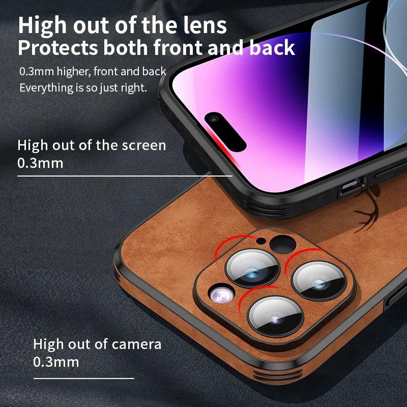 Роскошный чехол для телефона из кожи оленя для iPhone 15 14 13 12 11Pro Max XS XR XS Max 7 8Plus, стеклянный бампер с объективом, противоударный силиконовый чехол