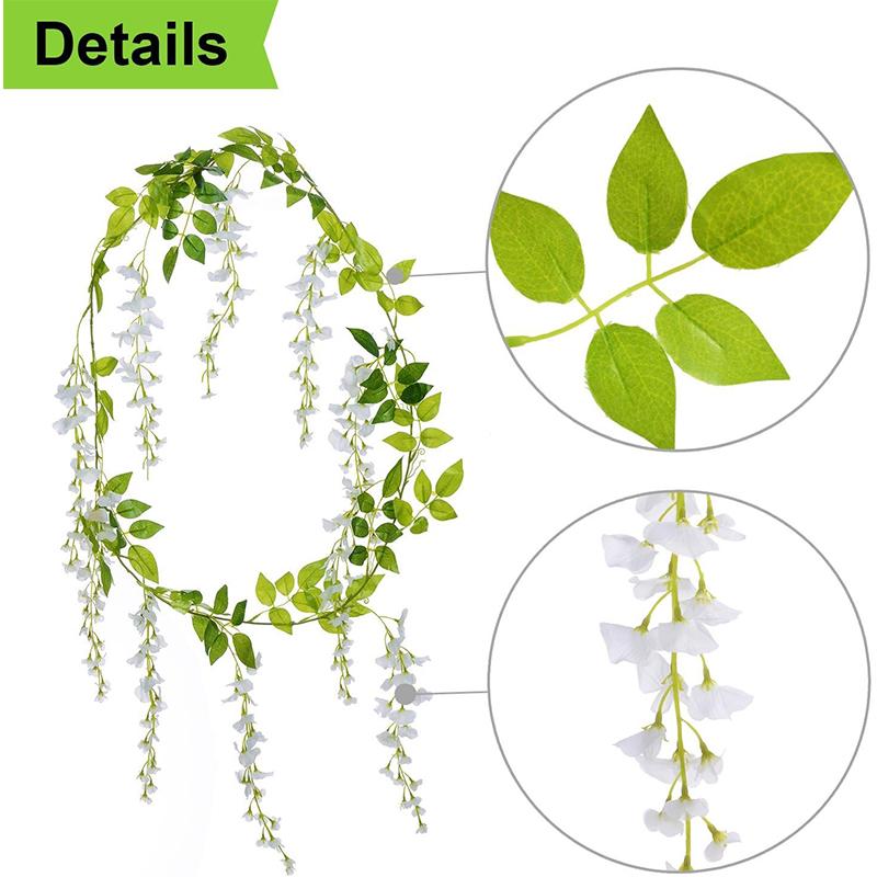 1.8M White Silk Wisteria Artificial Flowers Vine Garland Plants for Room Wedding Arch Decoration Fake Plant Flower Wall Decor