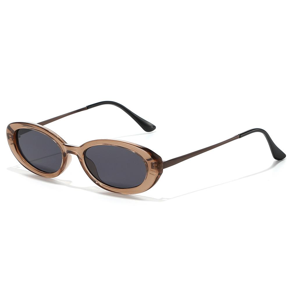 Retro Oval Small Frame Sunglasses, Thin Metal Temple Sunshade Sunglasses, Women's Street Photography Versatile Decorative Glasses