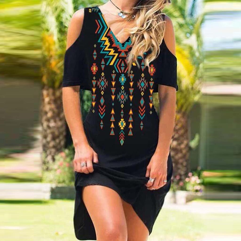 Женское летнее сексуальное платье без бретелек с принтом и коротким рукавом с v-образным вырезом