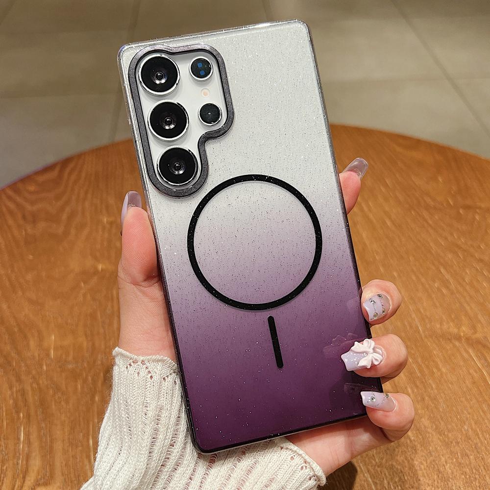 KEYSION Роскошный градиентный блестящий магнитный чехол для телефона для Samsung S22 S23 S25 Ultra S25+ Edge S24 FE Беспроводная зарядка Противоударный чехол