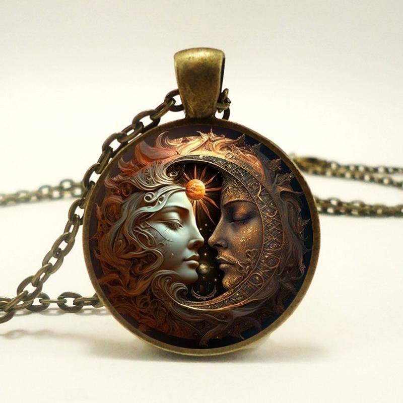 Колдовское ожерелье с подвеской из стекла «Луна и Солнце» и кабошоном, женское ожерелье, ювелирные изделия