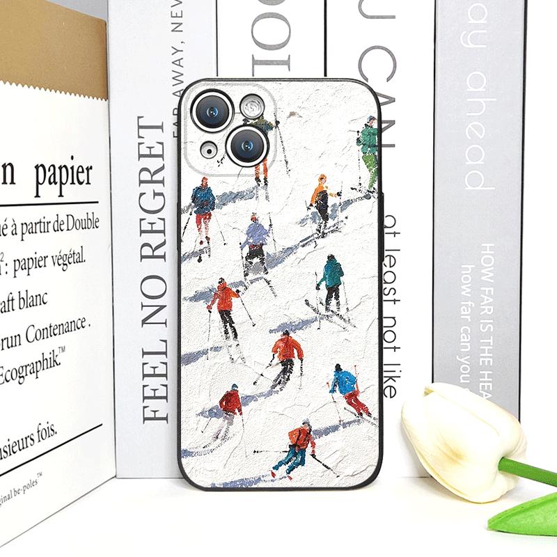 Масляная живопись Снежный пейзаж Лыжный узор Чехол для телефона для iPhone 17 16 12 11 14 Plus 13 15 Pro Max 12 13 Mini X XS XR Мягкий чехол