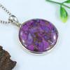 Purple Copper Turquoise Big Round Gemstone Pendant Necklace, Reiki Pendant, 925 Sterling Silver, Birthday Anniversary Gift