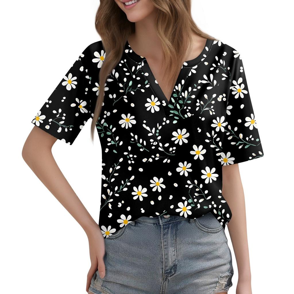 Women's T Shirt Tee Printed Short Sleeve Daily Weekend Fashion Basic V Neck Regular Top